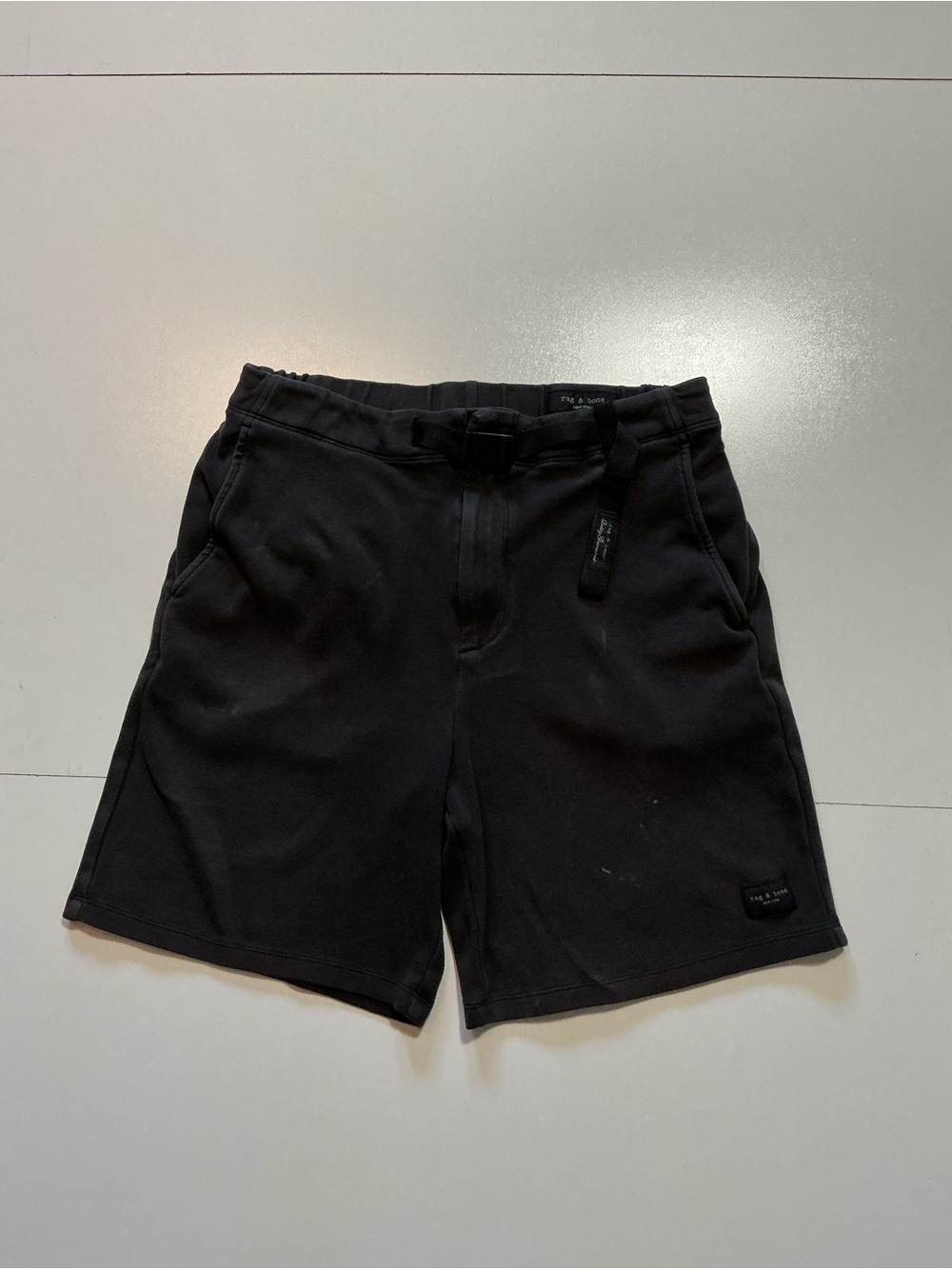 Rag & Bone New York Black Athleisure Belted 8" Inseam Cotton Sweat Shorts